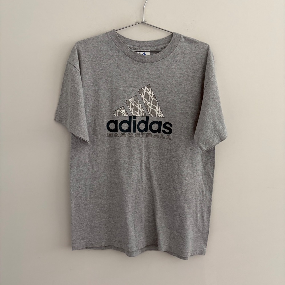 Vintage Adidas Basketball T Shirt Grey Mens Medium Made In USA